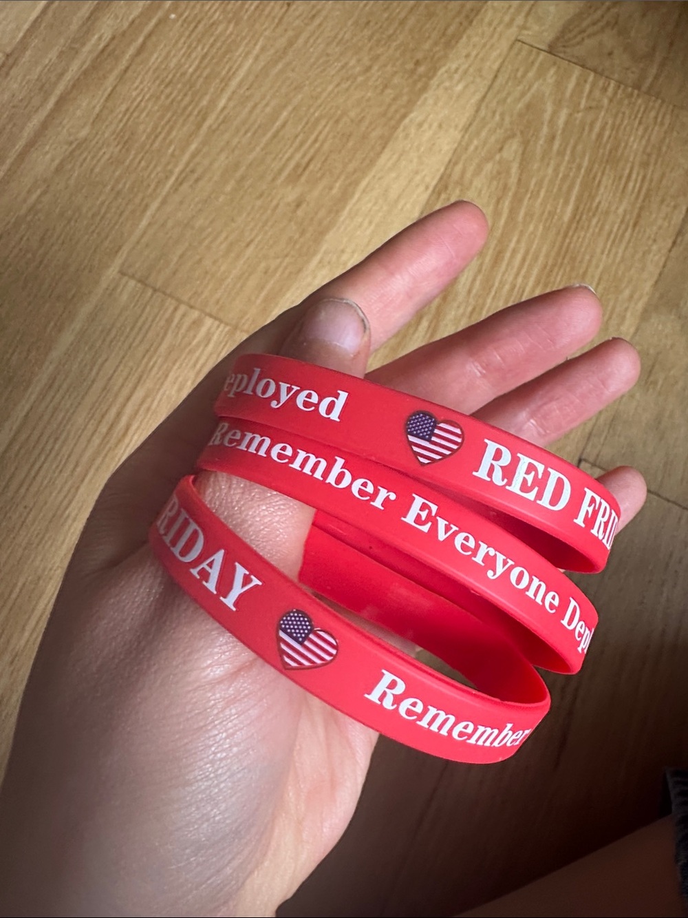 Red Friday Silicone Awareness Wristbands with Flag Heart